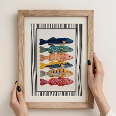 Colorful Fish Poster Retro Coastal Kitchen Wall Art Vibrant Seafood Illustration