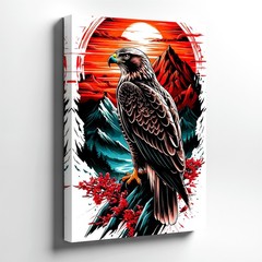Wall Art Eagle Bird Mountain Sunset Landscape Poster Print Red Nature Decor