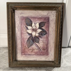 Vintage-Set of 2 Wall Art Framed with Glass Blooming Magnolia Bud Home Interiors