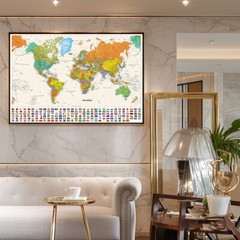 24×36 Inch World Map With Flags Print Poster Countries Cities Wall Chart Mural