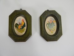 Wall Décor Pictures Rooster/Hen Plastic Faux Wood Frame 7×5