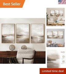 Neutral Abstract Framed Wall Art – Minimalist Modern Nordic Calm Canvas Print…