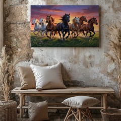 Running Horses Canvas Wall Art Sunset Landscape Wildlife Nature Animal Print
