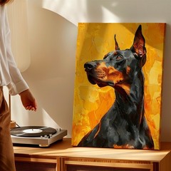 Wall Art Black Tan Doberman Portrait Oil Painting Style Dog Canvas Print Decor