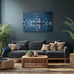 Chicago Skyline Night Framed Canvas Photo Print Wall Art | Cityscape USA City
