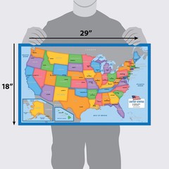 3 Pack – World Map & USA for Kids + Blue Ocean 18″ x 29″, LAMINATED