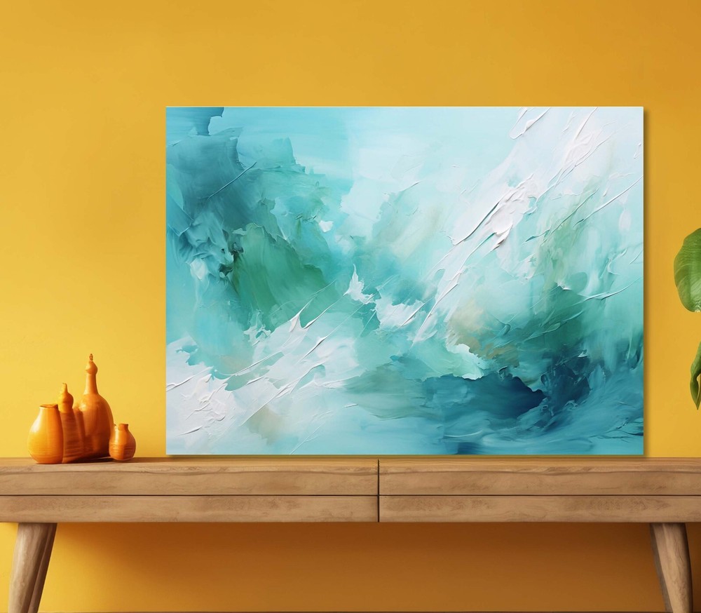Painting in Mint Green & White 5mm thick Plastic Poster Ready to Hang 60x45cm