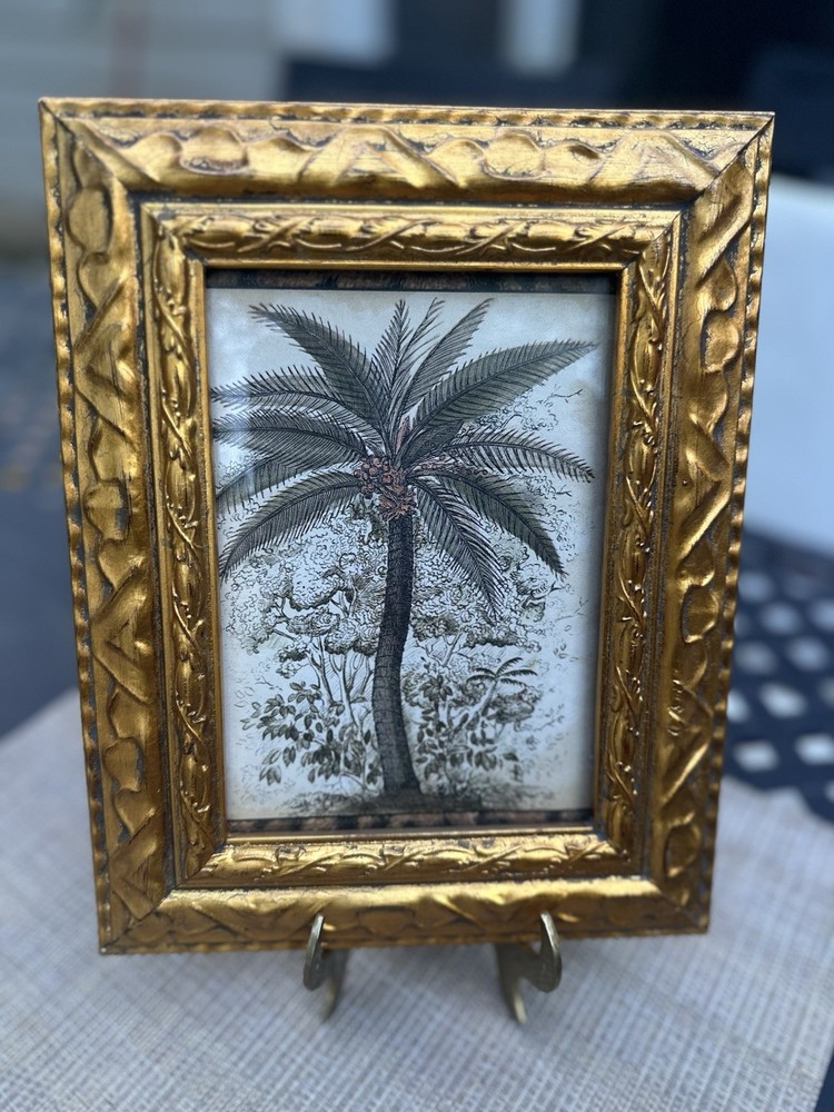Tropical Palm Tree Framed Wall Art Goldtone Tabletop Wall Hanging Picture Frame