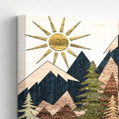 3 Pieces Mountain Landscape Sun Trees Earthy Tones Large Wall Art Canvas Decor