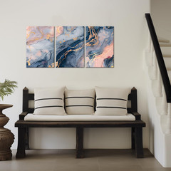 Stunning 3-Piece Abstract Canvas Art Set in Blue, Pink & Gold for Home Decor