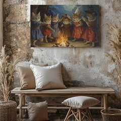 Wall Art Cats Dancing Around Campfire Fantasy Folklore Step Five Glowin Canvas