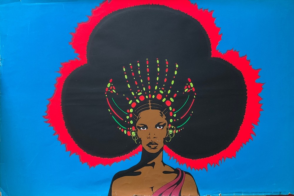 Afro Queen Original Vintage 1971 Black Light Poster 28 x 42