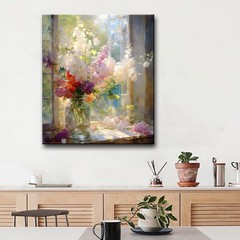 Colorful Flower Framed Canvas Wall Art, Watercolor Floral Bathroom Wall Decor