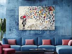 Headshot Butterfly Girl by Banksy – Home Decor Street Art Ready to Hang Canvas