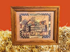 ARMSTRONG HAUGEN Farmhouse AUTUMN HARVEST Framed Glass Picture PUMPKINS Apples