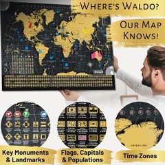 Scratch Off World Map + USA Map – 17×24” Wall Travel Posters with 196 Flags, …