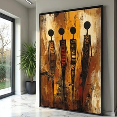 Abstract African Figures Canvas Print, Tribal Ethnic Wall Art Decor