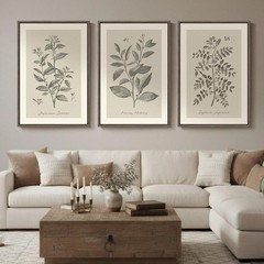 Large Framed Vintage Botanical Wall Art for Living Room, 3 Piece Rustic Farmhous