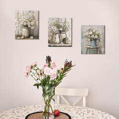 3 Pcs Daisy Bathroom Wall Decor Fall Rustic Farmhouse Pictures Wall Decor Can…