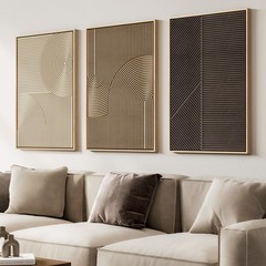 Abstract Wall Art Set 3pcs 24x36in Beige Brown Canvas
