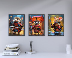 Cute Samurai Meerkat Printable Wall Art, Samurai Portrait, Meerkat Digital Art