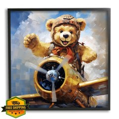 Stupell Industries Pilot Bear Art Midnight Black 12×12″