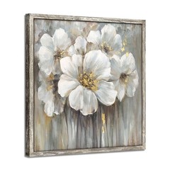 Wall Art Painting Artwork Picture: Neutral Floral Wood Panel Framed Ready to …