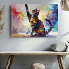 Dynamic Abstract Cat Canvas Colorful Watercolor Feline Art Embrace The Energy