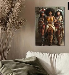 African American Women Native Female Warrior – Framed Canvas Poster 12 x 18