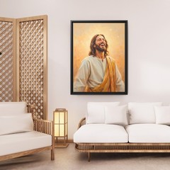 Joyful Laughing Jesus Portrait Art, Smiling Christ Impressionist Painting