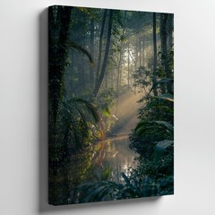 Dense, Misty Jungle Scene With Towering Trees And Lush Green Foliage Wall Art