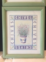Lucy Davies Art Prints (4) Herb Spices Kitchen Mint Green Beveled Wood Frames