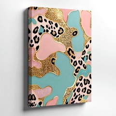 Wall Art Abstract Leopard Print Pink Blue Gold Glitter Pattern Decor Poster