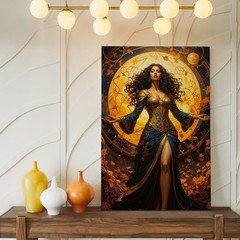 Autumn Sorceress Canvasfantasy Woman With Golden Orb And Swirling Leaves Wall
