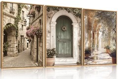 DRACIT European Flower Street Framed Canvas Wall Art Set,Natural Architecture…