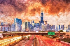 Chicago Illinois watercolor, Chicago wall art, Chicago Canvas watercolor, Chica