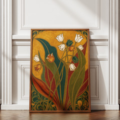 Art Nouveau Floral Poster Vintage Flowers Gold Wall Art Print Boho Home Decor
