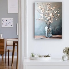 Floral Canvas 16″L x 12″W Botanical Serenity: Blush Blooms & Mercury Glass