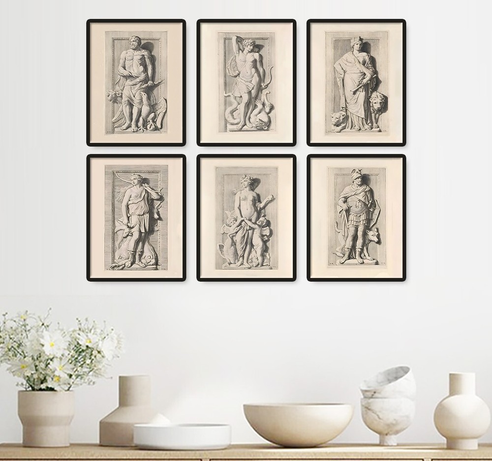 Greek Roman Figures Statue Vintage Style Wall Art Decor Set of 6 Prints 8.5×11