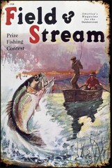 1930 Field & Stream Bass Fishing Antique Look Metal Poster Sign NEW
