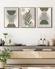 11x14in Boho Wall Art Green Sage Decor Framed Wood Modern Bohemian Abstract G…
