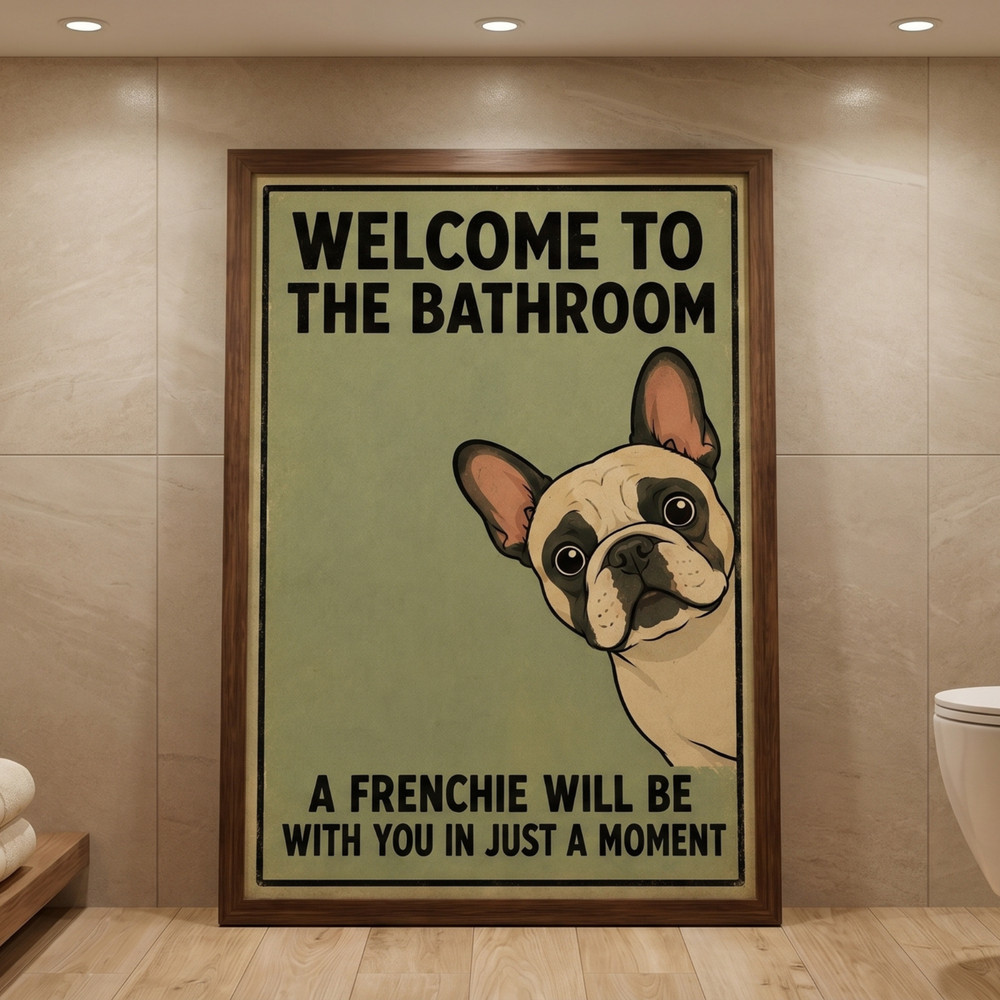 Vintage French Bulldog Poster Funny Frenchie Bathroom Wall Art Decor Print