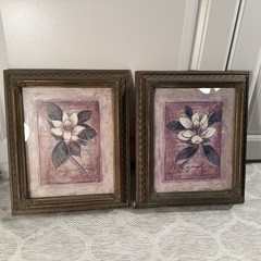 Vintage-Set of 2 Wall Art Framed with Glass Blooming Magnolia Bud Home Interiors