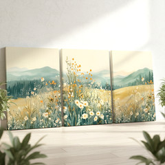 3 Pieces Serene Landscape Wildflowers Large Wall Art Set for Living Set Of 3