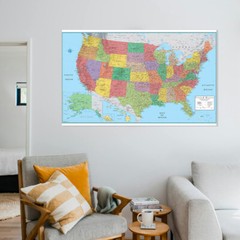 2 Pack World Map & US Map 29″x18″ USA Political Educational Poster Wall Chart