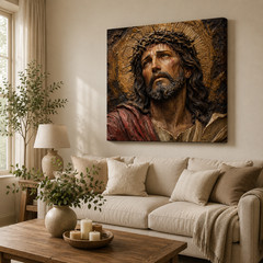 Jesus Crown of Thorns Canvas Wall Art Christian Religious Portrait Faith Home