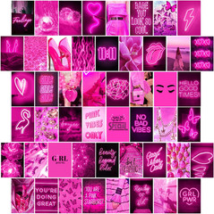 Pink Neon Wall Collage Kit Aesthetic Pictures, Trendy Room Decor for Teen Girls,