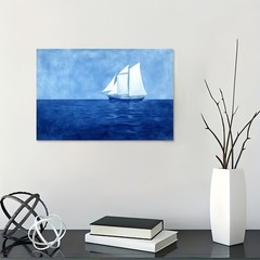 Framed Canvas Single Sail Boat Blue Sea Minimal Nautical Ocean Wall Art Decor