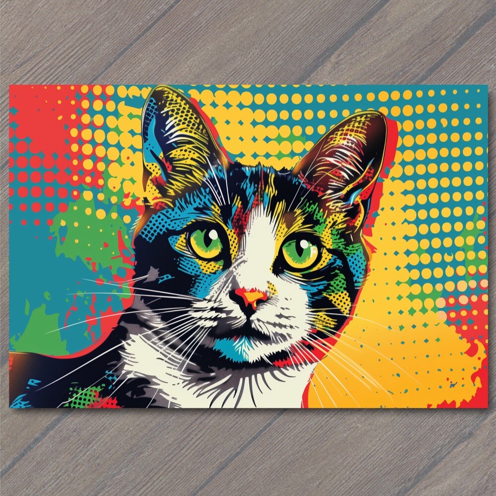 Art Print Cat Pop Art Halftone Cartoon Bright Colorful Fun Cute Colors Happy