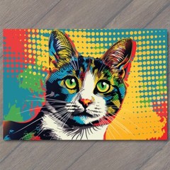 Art Print Cat Pop Art Halftone Cartoon Bright Colorful Fun Cute Colors Happy